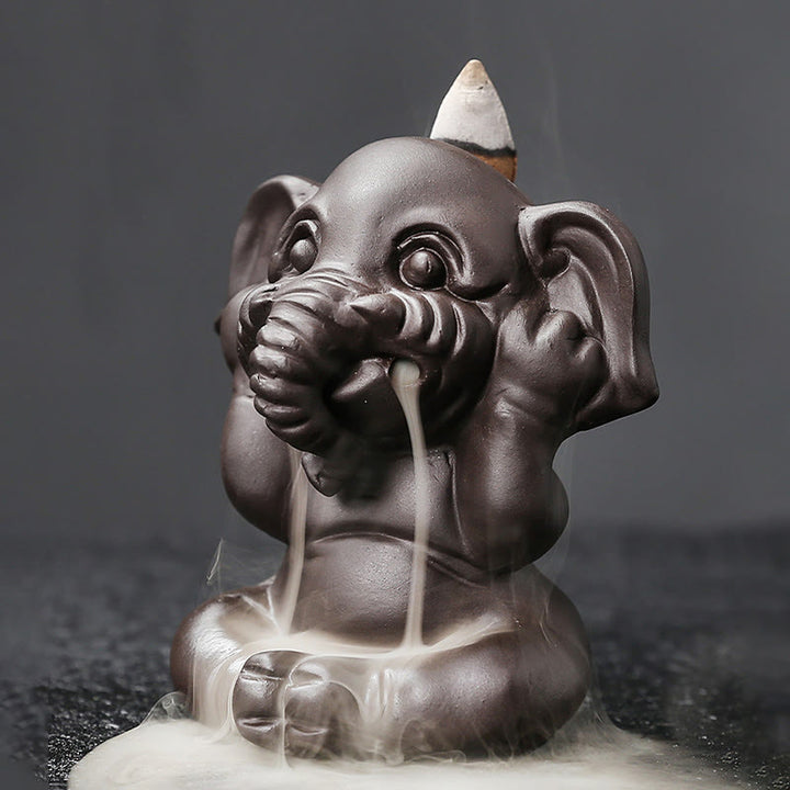Quemador de incienso con reflujo de arcilla morada, diseño de elefante, Buddha Stones , para sanación y paz - image 18