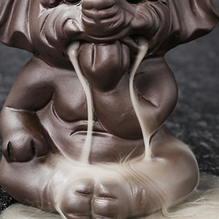 Quemador de incienso con reflujo de arcilla morada, diseño de elefante, Buddha Stones , para sanación y paz - image 33