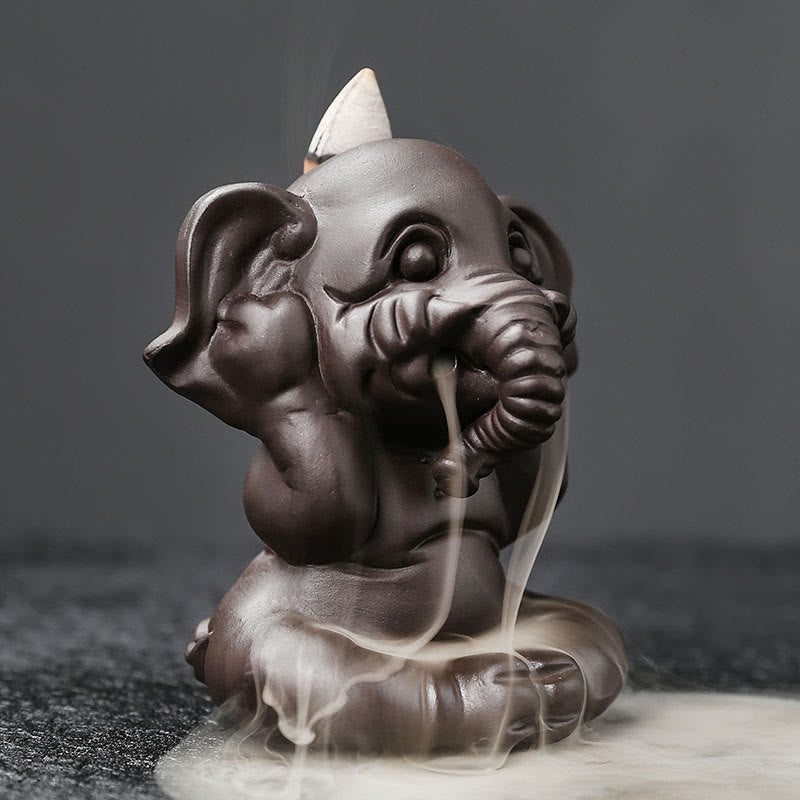 Quemador de incienso con reflujo de arcilla morada, diseño de elefante, Buddha Stones , para sanación y paz - image 20