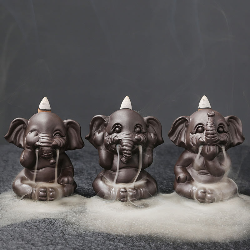 Quemador de incienso con reflujo de arcilla morada, diseño de elefante, Buddha Stones , para sanación y paz - image 2