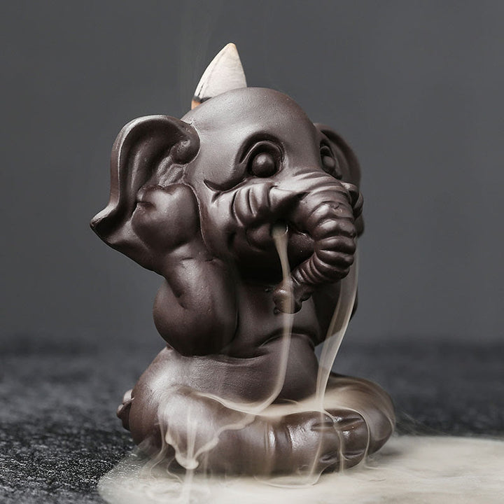 Quemador de incienso con reflujo de arcilla morada, diseño de elefante, Buddha Stones , para sanación y paz - image 19