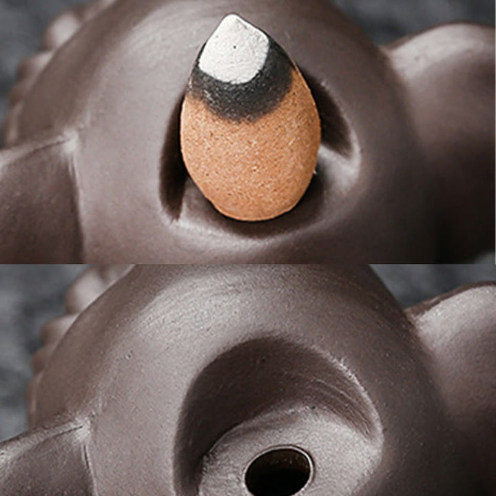 Quemador de incienso con reflujo de arcilla morada, diseño de elefante, Buddha Stones , para sanación y paz - image 27