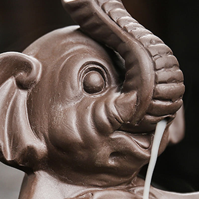 Quemador de incienso curativo con fuente de humo de reflujo de arcilla morada con diseño de elefante pequeño sosteniendo una Buddha Stones - image 12