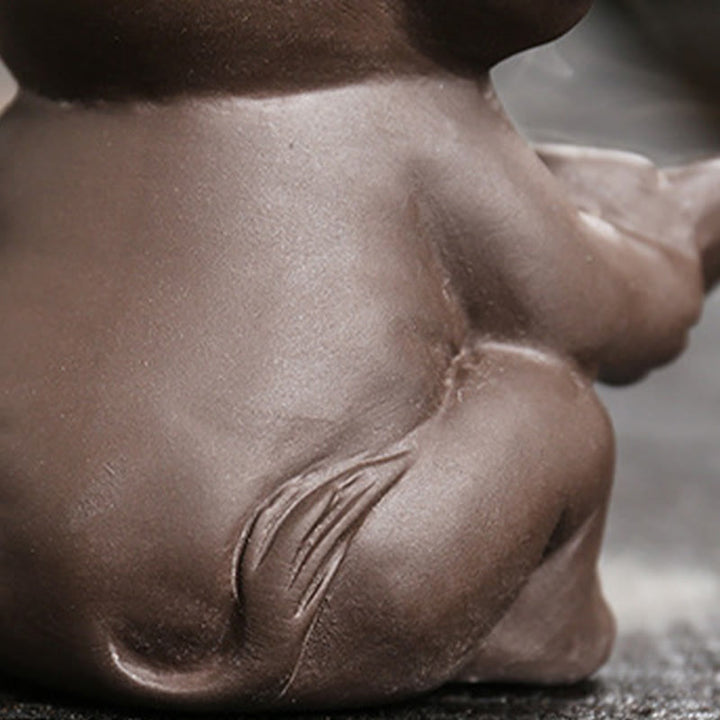 Quemador de incienso curativo con fuente de humo de reflujo de arcilla morada con diseño de elefante pequeño sosteniendo una Buddha Stones - image 14