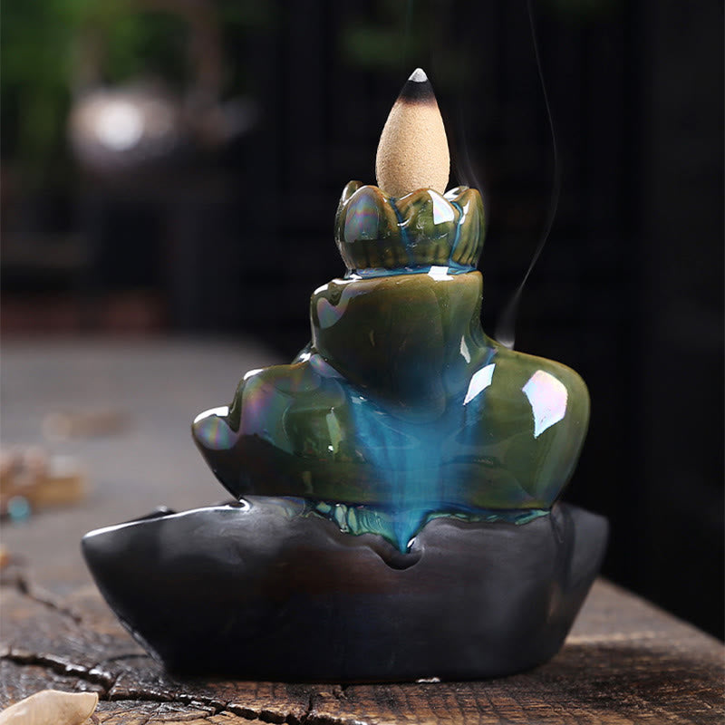 Quemador de incienso de cerámica con reflujo de agua, Buddha Stones de loto y peces koi, para decoración del hogar - image 5