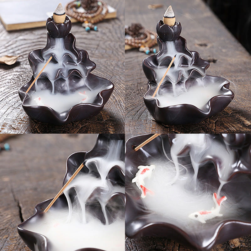 Quemador de incienso de cerámica con reflujo de agua, Buddha Stones de loto y peces koi, para decoración del hogar - image 15