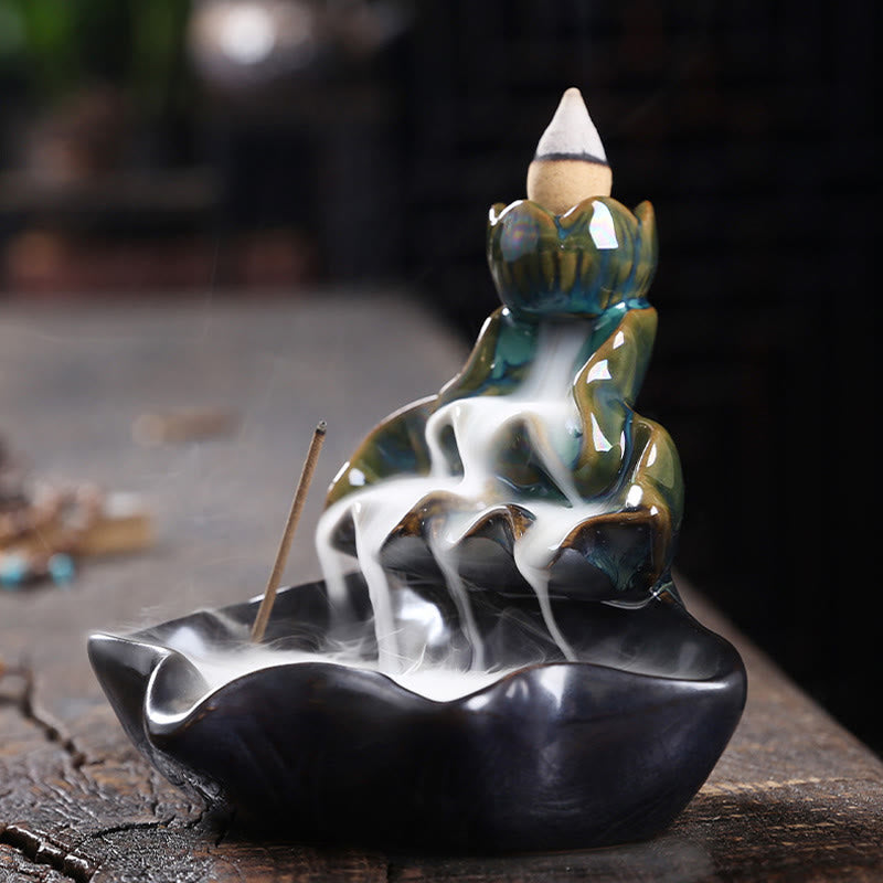 Quemador de incienso de cerámica con reflujo de agua, Buddha Stones de loto y peces koi, para decoración del hogar - image 4