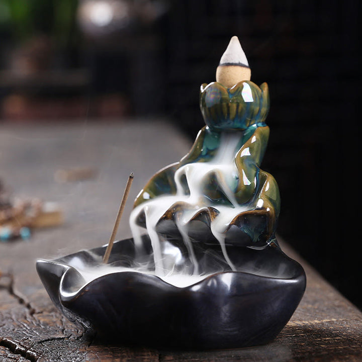Quemador de incienso de cerámica con reflujo de agua, Buddha Stones de loto y peces koi, para decoración del hogar - image 4