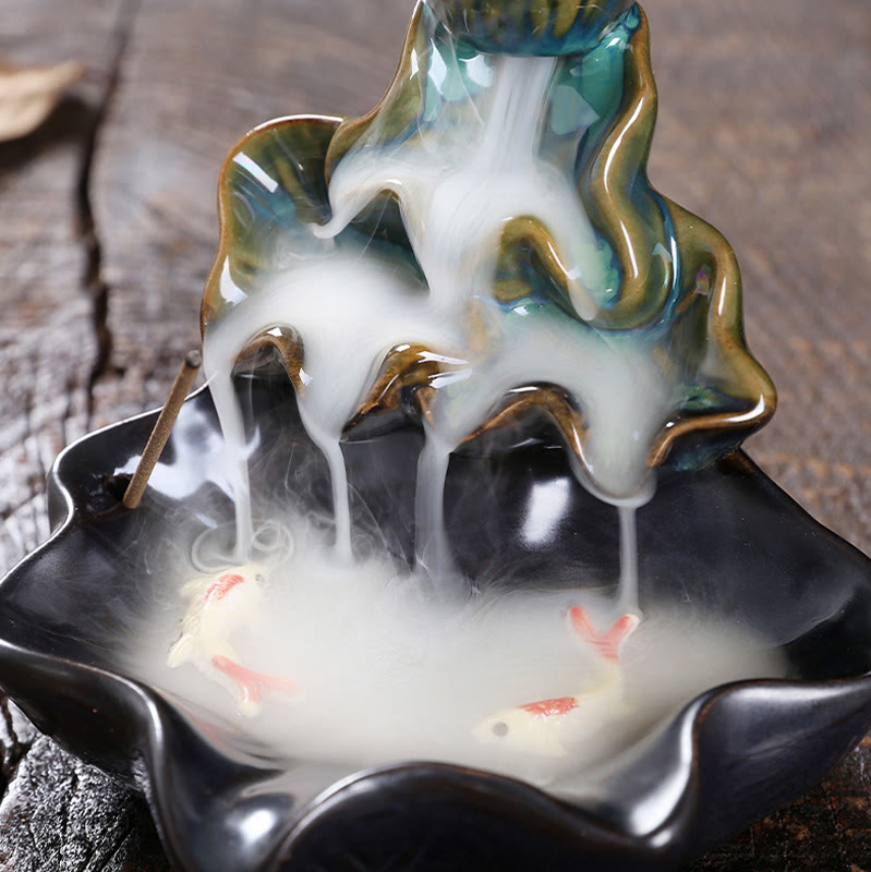 Quemador de incienso de cerámica con reflujo de agua, Buddha Stones de loto y peces koi, para decoración del hogar - image 8