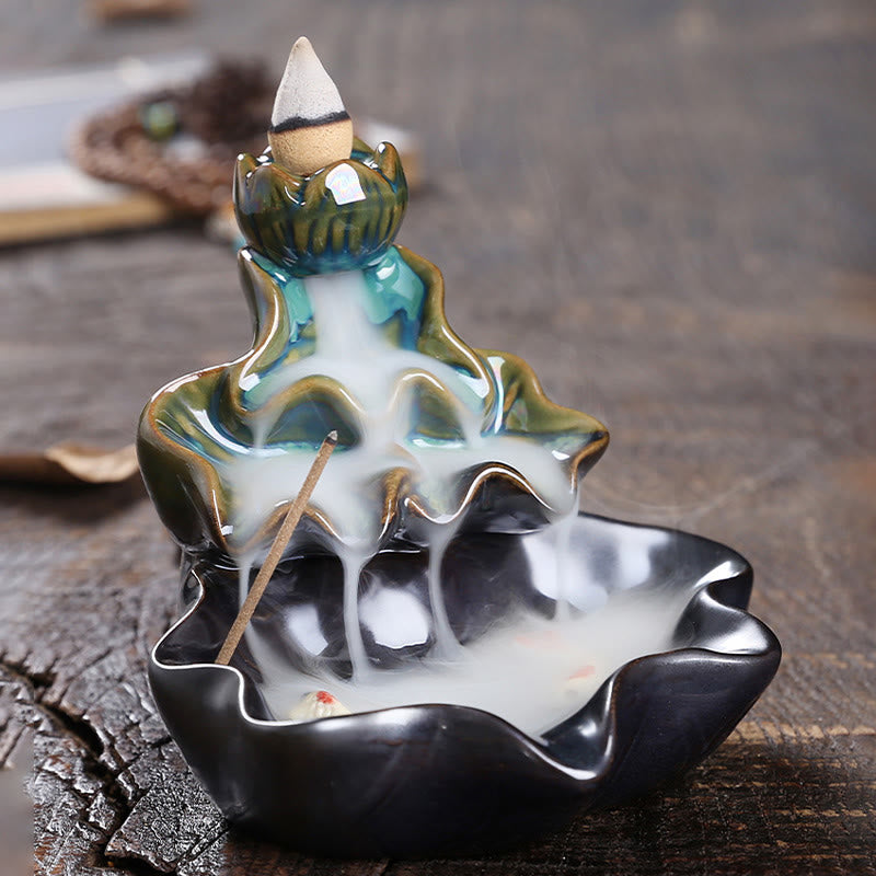 Quemador de incienso de cerámica con reflujo de agua, Buddha Stones de loto y peces koi, para decoración del hogar - image 2