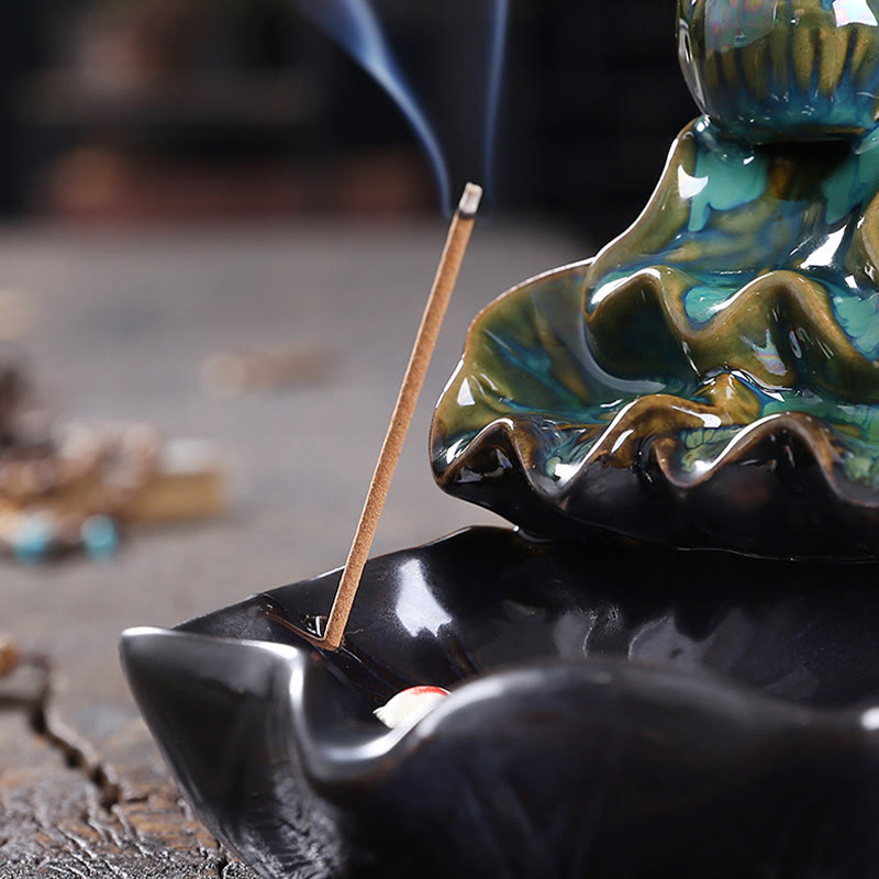 Quemador de incienso de cerámica con reflujo de agua, Buddha Stones de loto y peces koi, para decoración del hogar - image 10