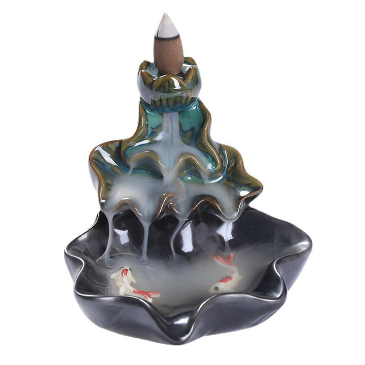 Quemador de incienso de cerámica con reflujo de agua, Buddha Stones de loto y peces koi, para decoración del hogar - image 11