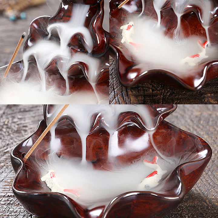 Quemador de incienso de cerámica con reflujo de agua, Buddha Stones de loto y peces koi, para decoración del hogar - image 18