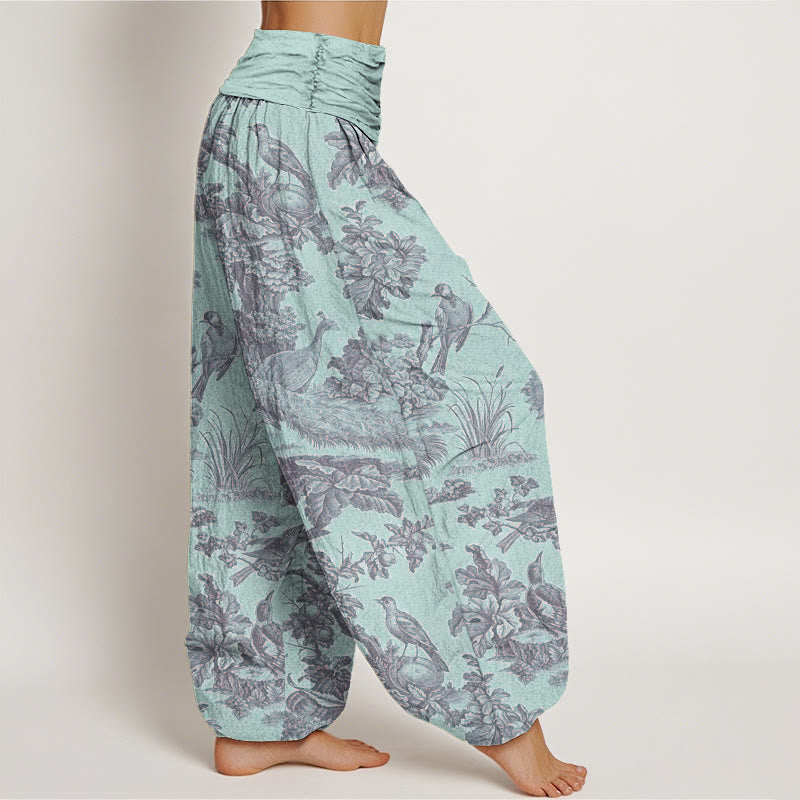 Pantalones bombachos de cintura elástica para mujer con estampado de Buddha Stones, pájaros, árboles y ramas de algodón. - image 6