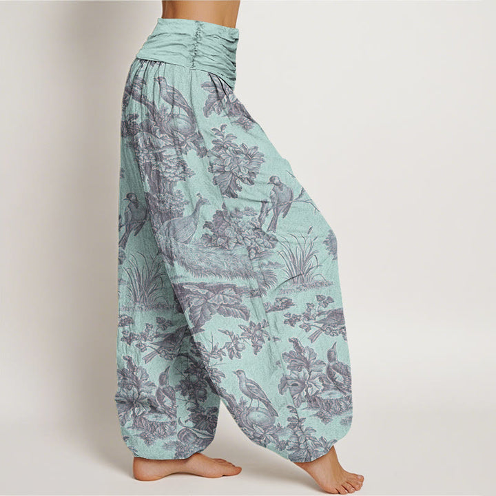 Pantalones bombachos de cintura elástica para mujer con estampado de Buddha Stones, pájaros, árboles y ramas de algodón. - image 6
