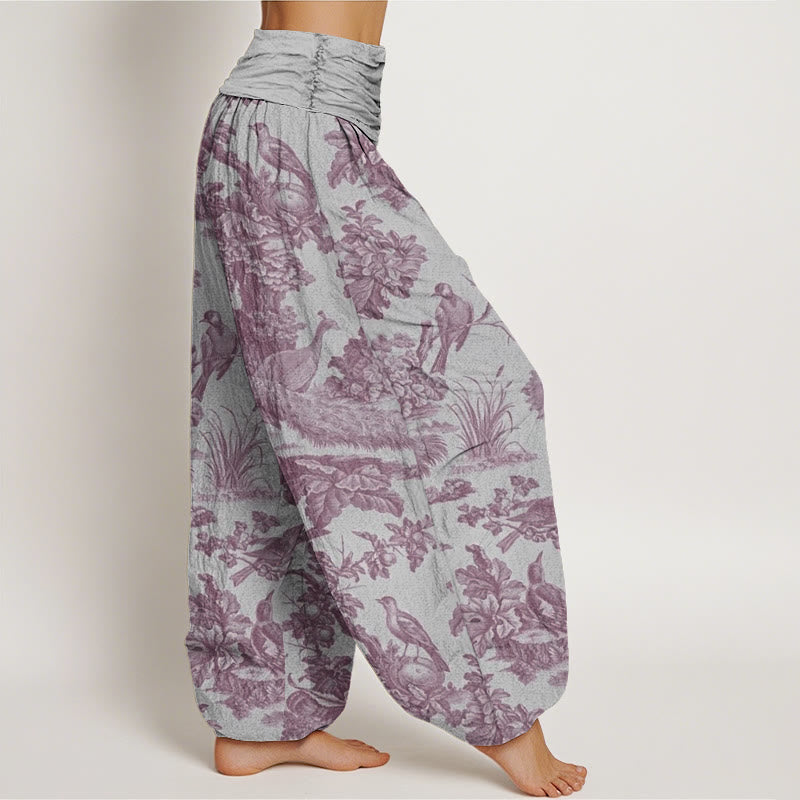 Pantalones bombachos de cintura elástica para mujer con estampado de Buddha Stones, pájaros, árboles y ramas de algodón. - image 9