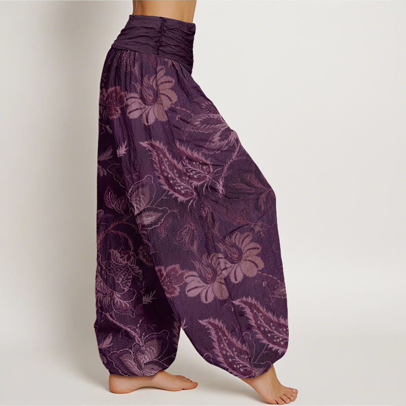Pantalones bombachos de mujer con cintura elástica, estampado floral informal de Buddha Stones, de algodón. - image 8