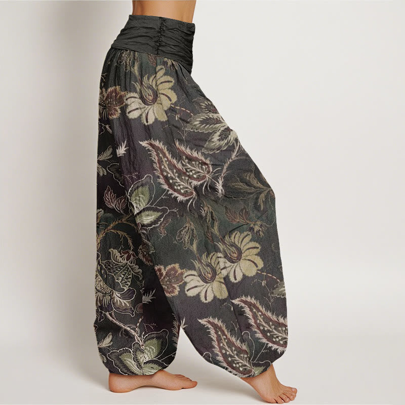 Pantalones bombachos de mujer con cintura elástica, estampado floral informal de Buddha Stones, de algodón. - image 1