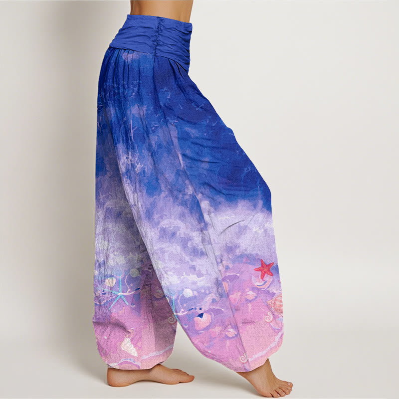 Pantalones bombachos de cintura elástica para mujer con estampado de Buddha Stones y océano infinito, de algodón. - image 8