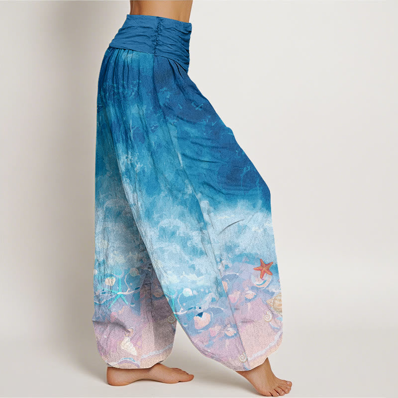 Pantalones harén con cintura elástica para mujer con estampado de vastos océanos y Buddha Stones - image 6