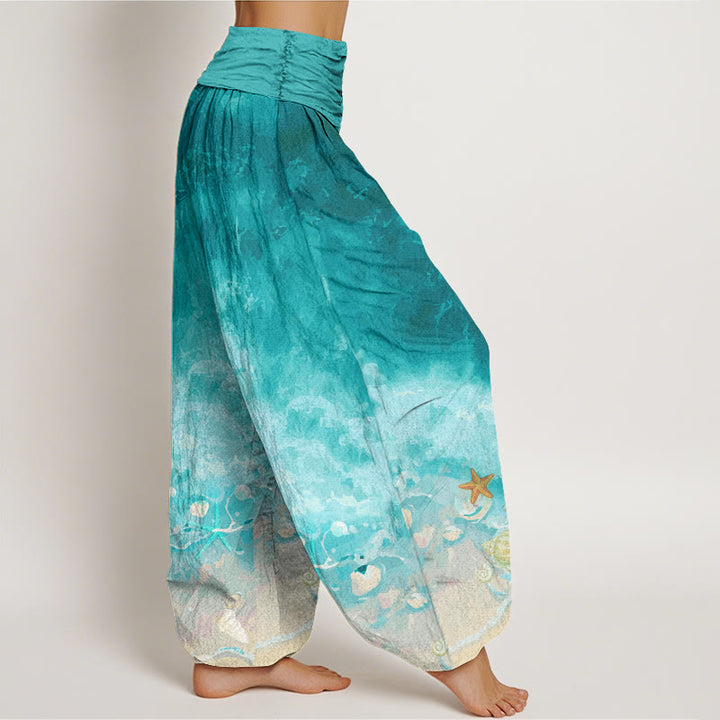 Pantalones harén con cintura elástica para mujer con estampado de vastos océanos y Buddha Stones - image 2