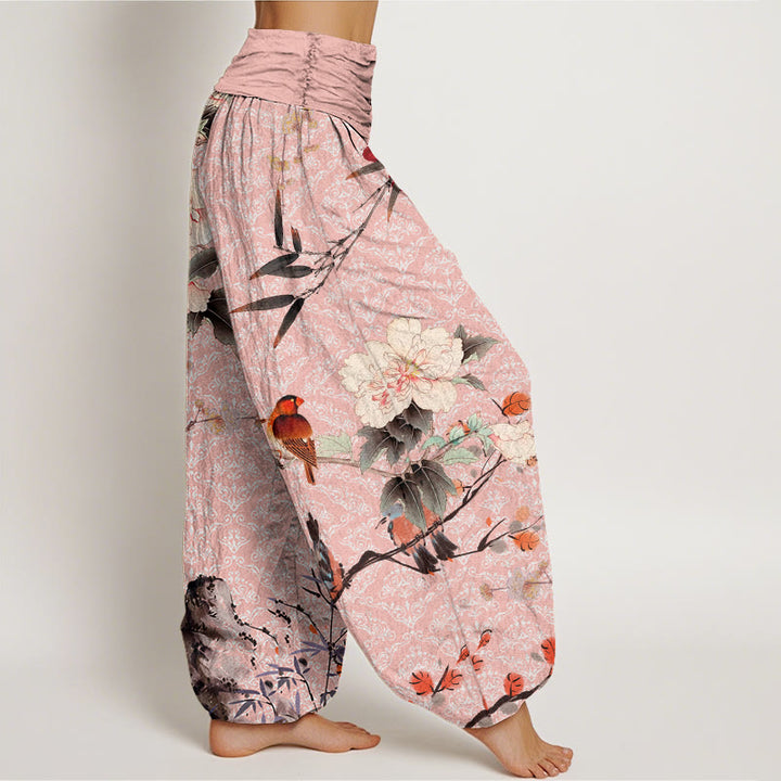 Pantalones bombachos de cintura elástica para mujer con estampado de mandala, flores, ramas y motivos de Buddha Stones, pájaros y otros motivos florales. - image 8