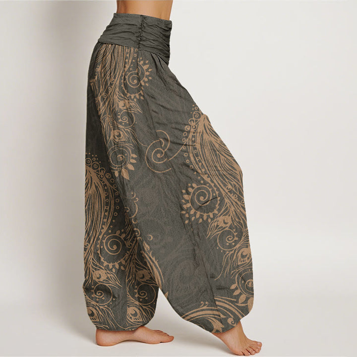 Pantalones bombachos de cintura elástica para mujer, de algodón, con diseño informal de pavo Buddha Stones. - image 2