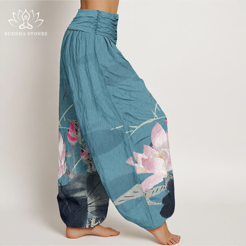 Pantalones harén con cintura elástica para mujer con diseño de pájaros , Buddha Stones - image 6