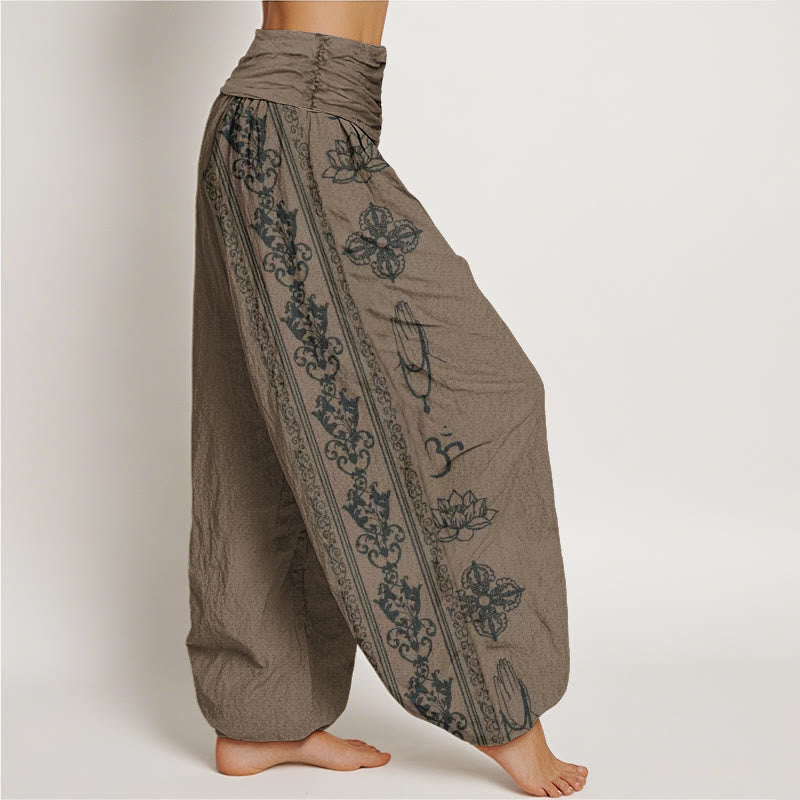 Pantalones harén con cintura elástica para mujer, diseño de Buddha Stones, flores de loto, doble dorje, Vajra, Namaste y Om - image 10