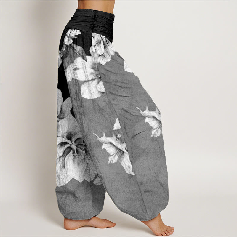 Pantalones bombachos de cintura elástica para mujer con estampado de camelias y Buddha Stones, de algodón. - image 9