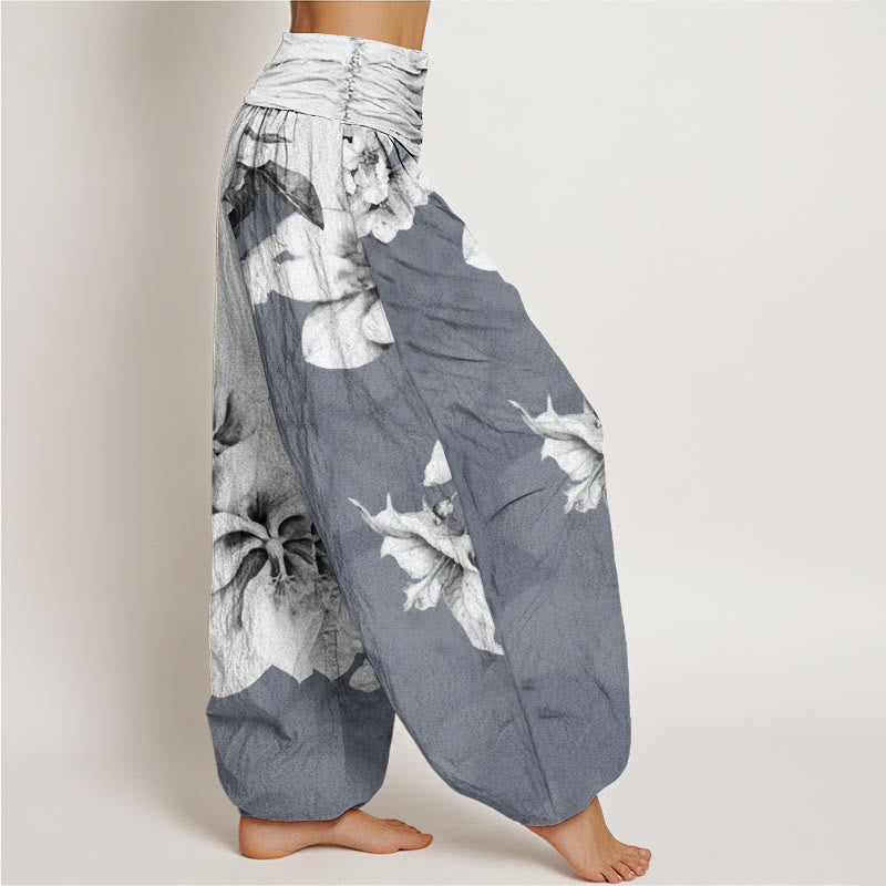 Pantalones harén con cintura elástica para mujer con estampado de camelia y Buddha Stones - image 7