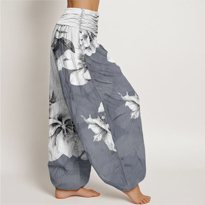Pantalones harén con cintura elástica para mujer con estampado de camelia y Buddha Stones - image 7