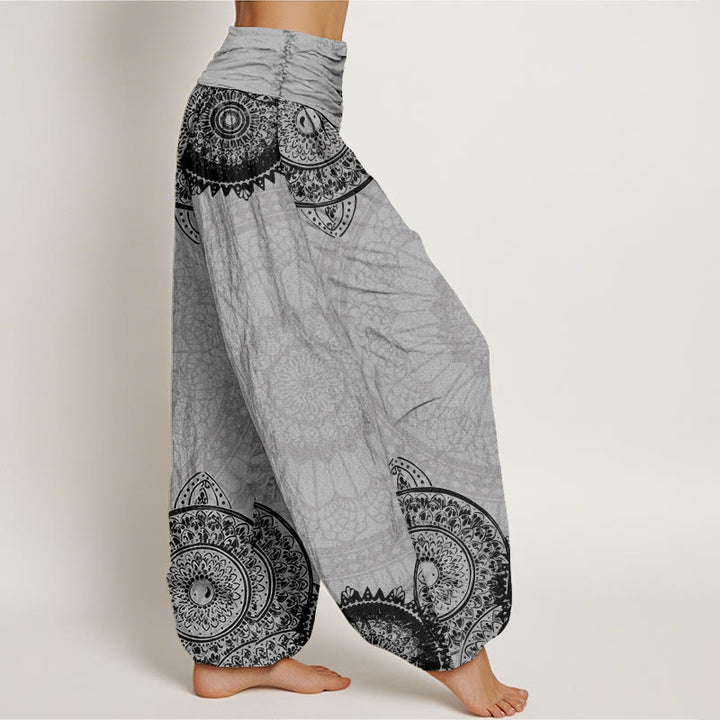 Pantalones bombachos de cintura elástica para mujer con diseño de mandala circular de algodón y Buddha Stones - image 9
