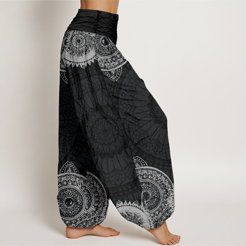Pantalones bombachos de cintura elástica para mujer con diseño de mandala circular de algodón y Buddha Stones - image 2