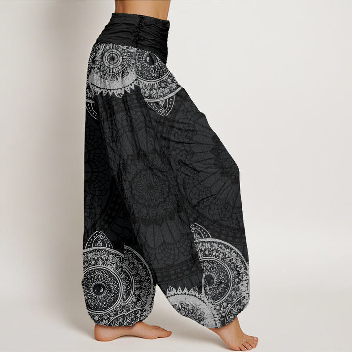 Pantalones bombachos de cintura elástica para mujer con diseño de mandala circular de algodón y Buddha Stones - image 2
