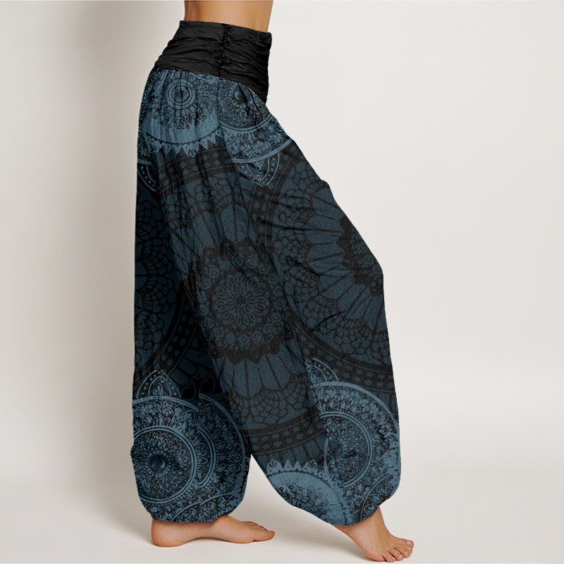 Pantalones bombachos de cintura elástica para mujer con diseño de mandala circular de algodón y Buddha Stones - image 6