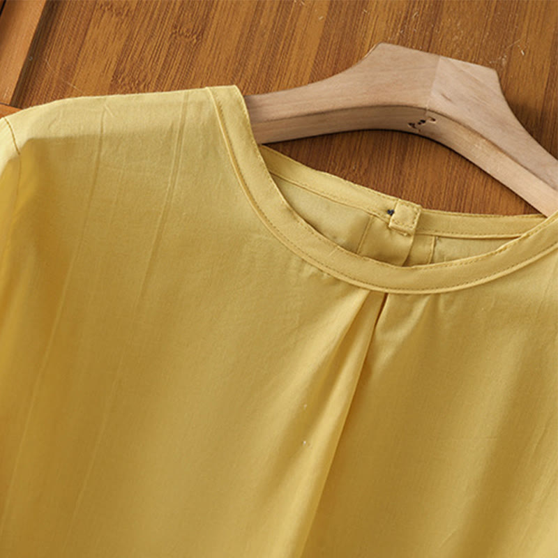 Camisa de lino y algodón con cuello redondo, manga tres cuartos y botones, con dobladillo de encaje liso y botonadura sencilla para mujer Buddha Stones - image 4