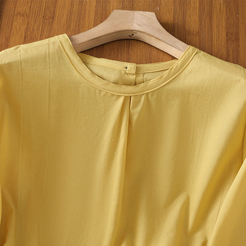 Camisa de lino y algodón con cuello redondo, manga tres cuartos y botones, con dobladillo de encaje liso y botonadura sencilla para mujer Buddha Stones - image 7