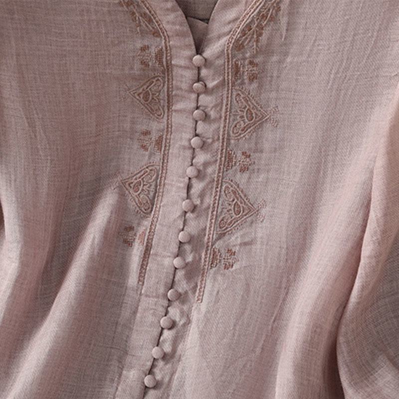 Camisa de mujer informal con cuello en V, botonadura sencilla y cuello en V, con bordado de Buddha Stones. - image 13