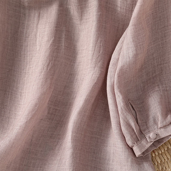 Camisa de mujer informal con cuello en V, botonadura sencilla y cuello en V, con bordado de Buddha Stones. - image 16