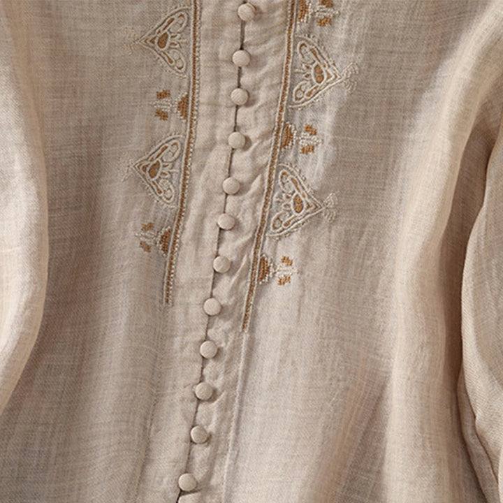 Camisa de mujer informal con cuello en V, botonadura sencilla y cuello en V, con bordado de Buddha Stones. - image 26