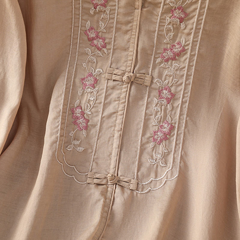 Camisa informal de algodón y poliéster con cuello alto y media manga para mujer, con bordado de Buddha Stones de rana - image 5