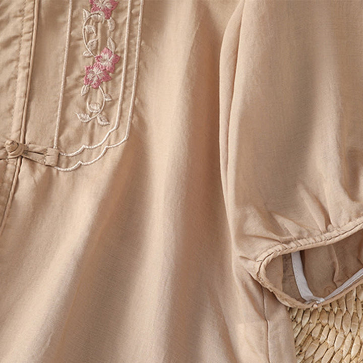 Camisa informal de algodón y poliéster con cuello alto y media manga para mujer, con bordado de Buddha Stones de rana - image 6