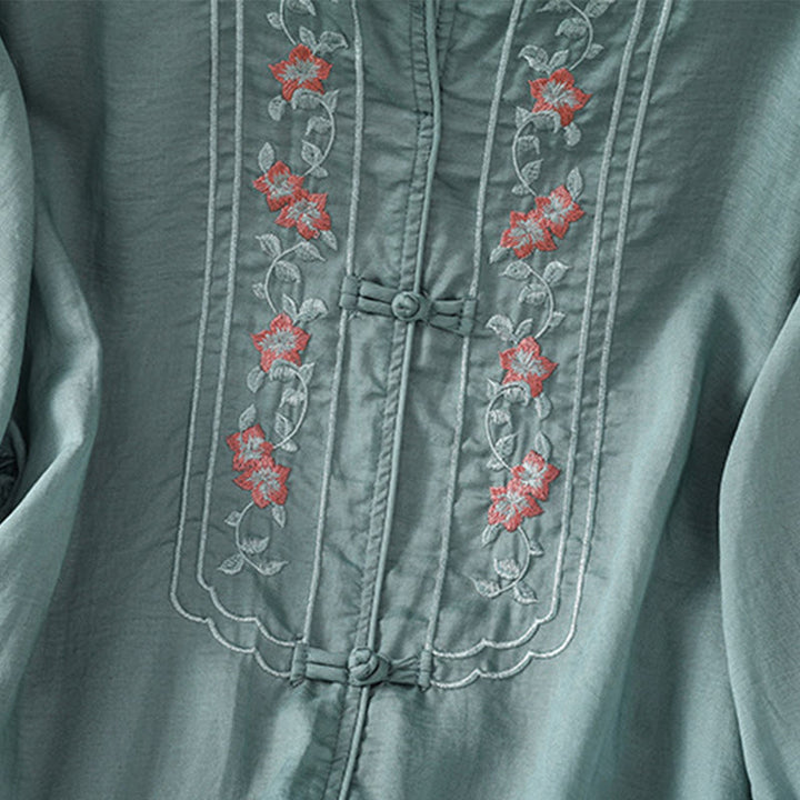 Camisa informal de algodón y poliéster con cuello alto y media manga para mujer, con bordado de Buddha Stones de rana - image 11