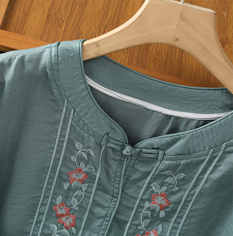 Camisa informal de algodón y poliéster con cuello alto y media manga para mujer, con bordado de Buddha Stones de rana - image 12