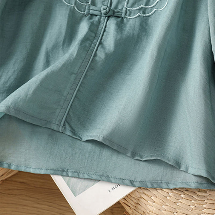 Camisa informal de algodón y poliéster con cuello alto y media manga para mujer, con bordado de Buddha Stones de rana - image 10