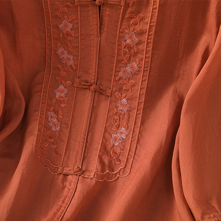 Camisa informal de algodón y poliéster con cuello alto y media manga para mujer, con bordado de Buddha Stones de rana - image 17