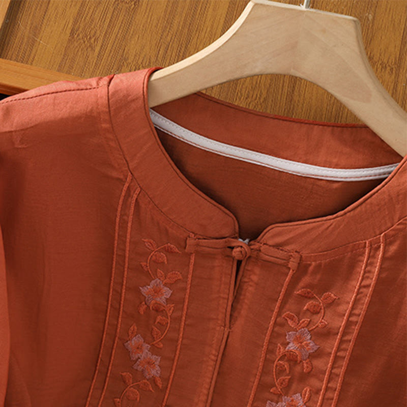 Camisa informal de algodón y poliéster con cuello alto y media manga para mujer, con bordado de Buddha Stones de rana - image 16