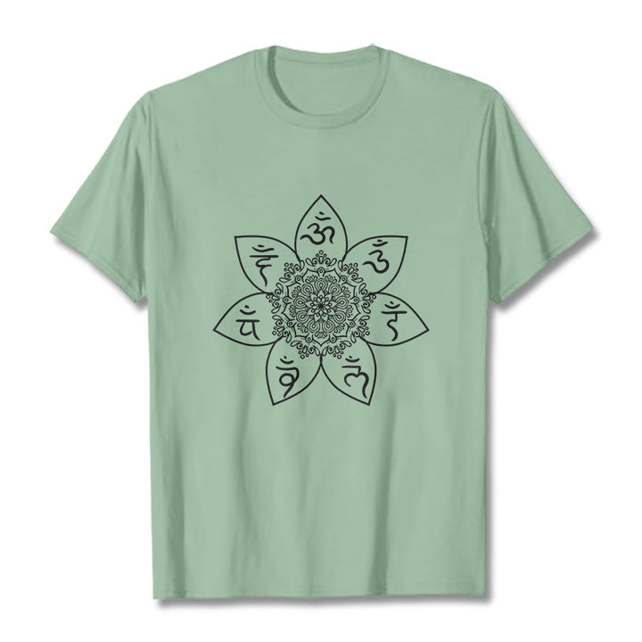 Camiseta con estampado de Buddha Stones Mandala Om Mani Padme Hum - Verde pálido - 2XL - image 14
