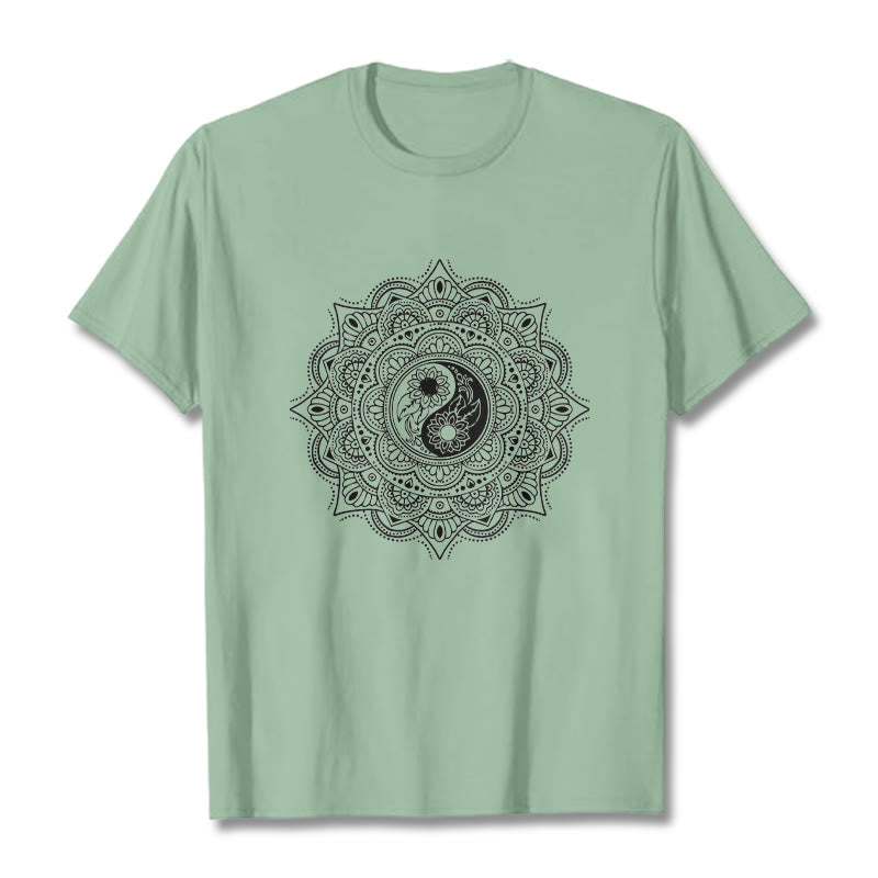 Camiseta con estampado de símbolo YinYang y mandala de Buddha Stones - Verde pálido - 2XL - image 14